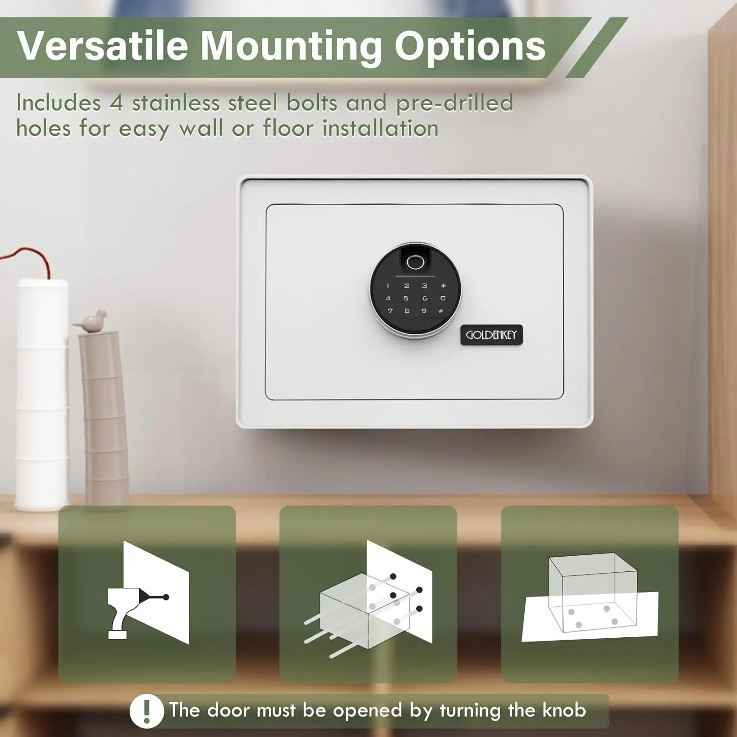 Luxury Jewelry Safe with Fingerprint&Keypad Lock, Document Safe with Soft Velvet Lining, Removable Shelf, High Security for Home