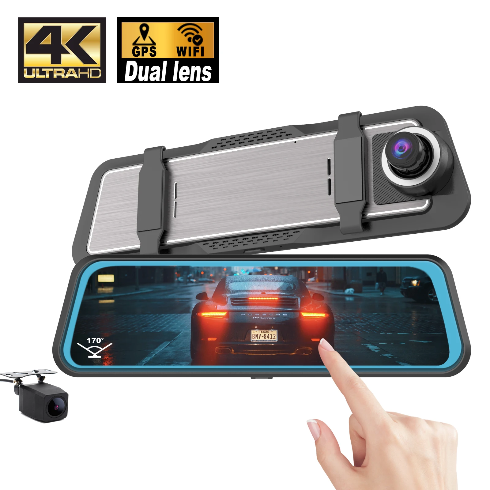 10 inch touch screen car mirror camera 4k wifi gps dash cam doble camara mirror car dvr dual lens front and rear 4k dashcam