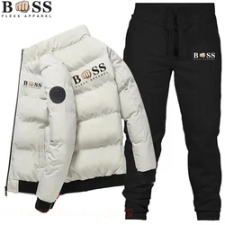 Abbigliamento da uomo giacca di cotone set di abbigliamento sportivo, set di camicia e pantaloni con cappuccio, set di moda da uomo, abbigliamento invernale da uomo nuovo in due pezzi