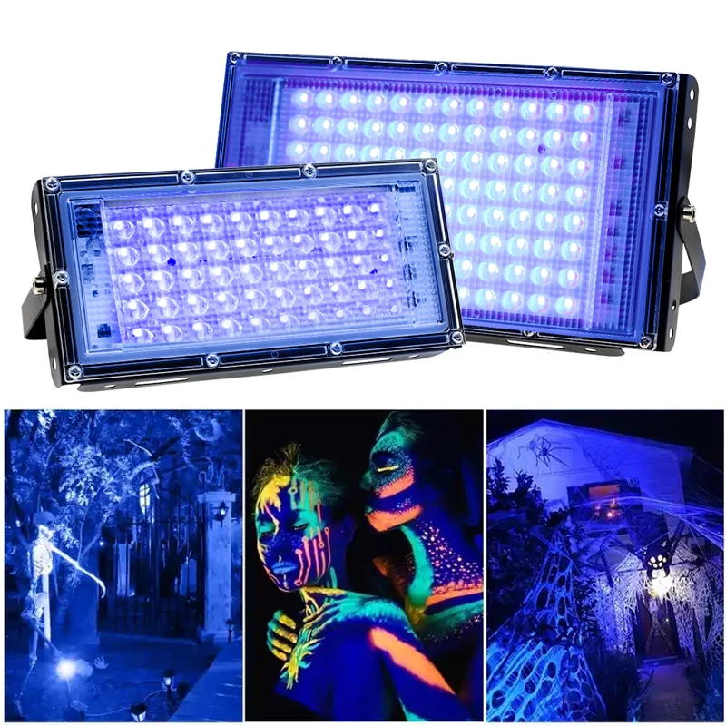 50W 100W UV Flood Light AC220V 395nm 400nm Ultraviolet Fluorescent Stage Lamp With EU Plug For Bar Dance Party Blacklight