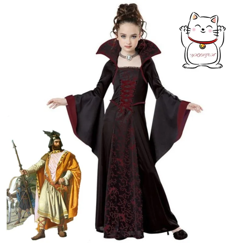 

Medieval stand up collar trumpet sleeves black and white cosplay Halloween fantasy carnival Valentine's Day