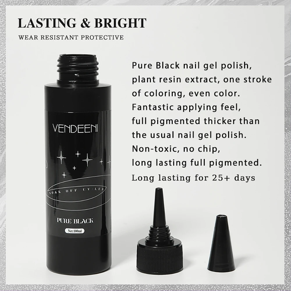 Vendeeni 100 ml vernis à ongles Gel noir pur Semi Permanent UV LED vernis Gel longue durée vernis Gel manucure qualité Salon