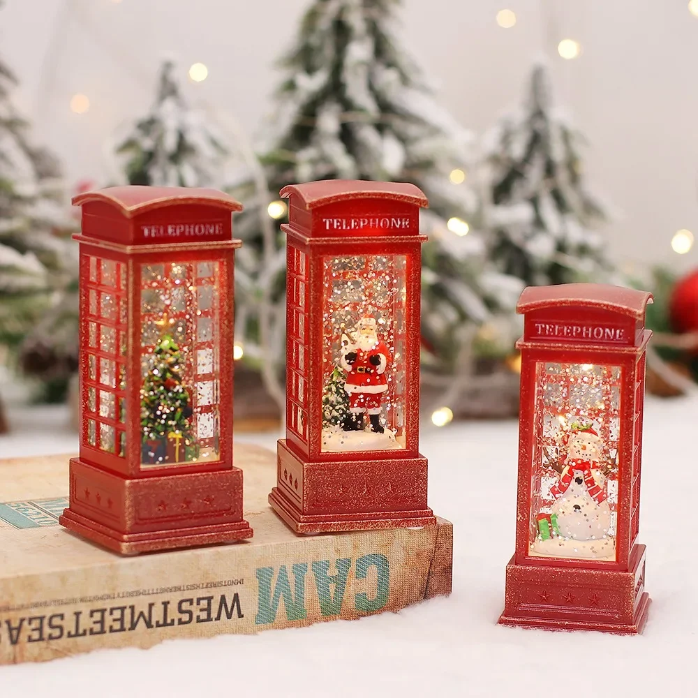 Christmas Lantern Snow Globe Lantern Christmas Water Glittering Snow Telephone Booth for Festival for Kids, Tree