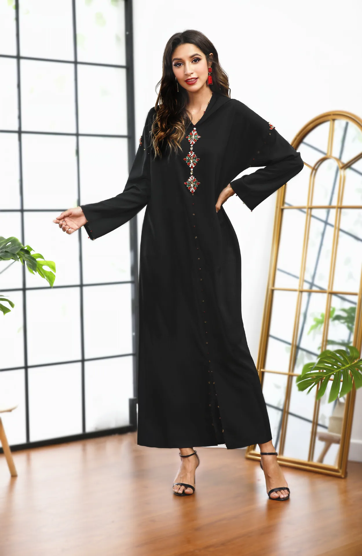 Moroccan Caftan Djellaba Handsewn Diamonds Oriental Hooded Dress Women Dubai Kuwaiti Jalabiya Muslim Kaftan Ramadan Eid Arab