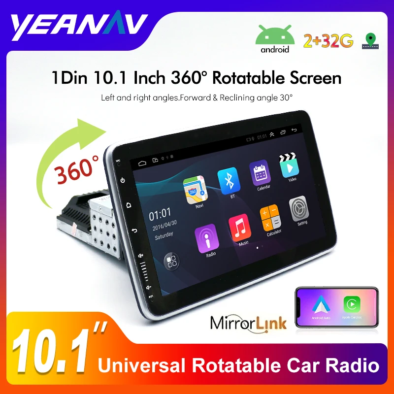 Universal Android Single Din Rotating Screen Car Stereo Touch Screen 10.1''Rotatable Car Radio DVD Player Car Media Carplay Auto