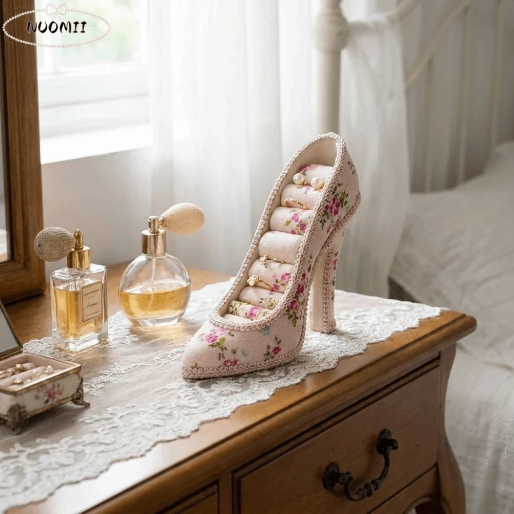 Creative High Heel Shoe Jewelry Holder Pink Lace Leopard Print Polka Dot Ring Holder Floral Print Multi-pattern