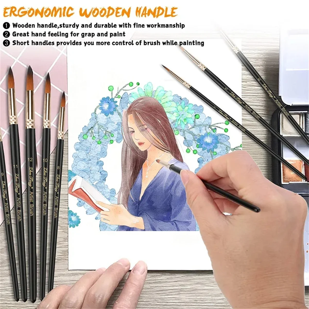12 stücke Professionelle Aquarell Pinsel Set Runde Spitze Spitze Nylon Haar Künstler Acryl Pinsel Für Acryl Aquarell Öl – Detail 5