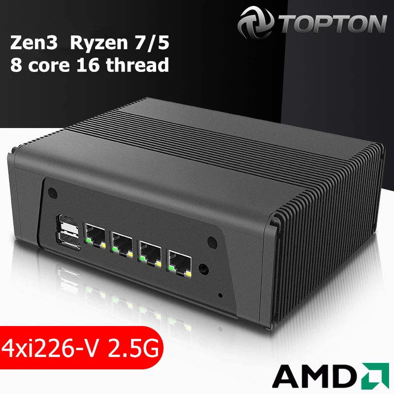 Topton Firewall Appliance AMD Ry-zen 7 5825U R5 5500U 4x In-tel I226-V 2.5G NAS Server Mini PC 3*NVMe 2*SATA 3x4K UHD Proxmox