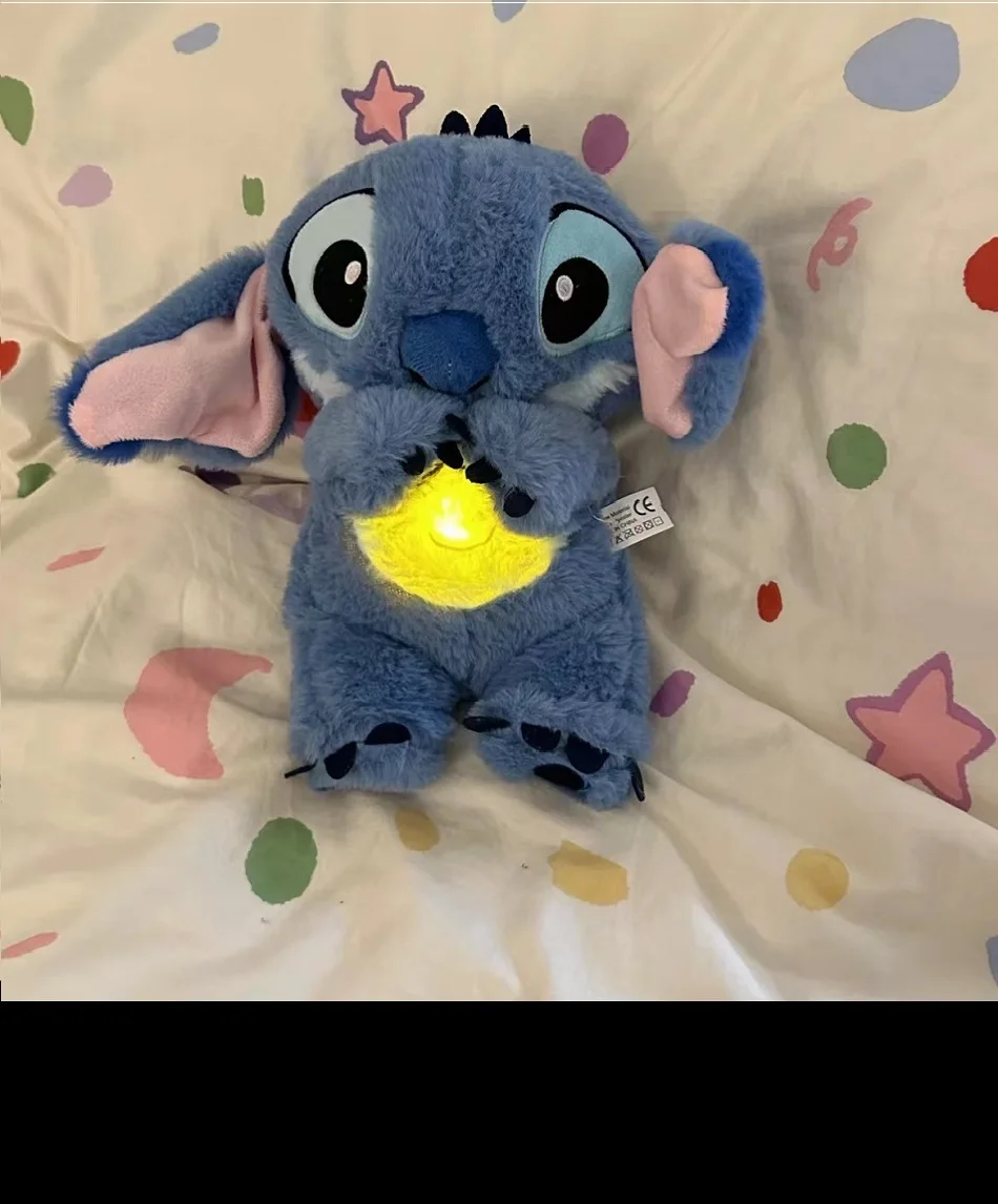 Kawaii Stitch Plush Doll Baby Sleeping Companion Sound Soothing Musical Kawaii With Air Bag and Light Doll Breathing Toys Gifts