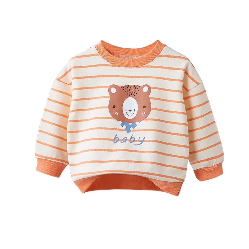 

Baby Boys and Girls Fashion T-shirt Multi Color Stripe Comfortable Cotton Solid Long Sleeve Thin Cartoon Print Bottom Shirt