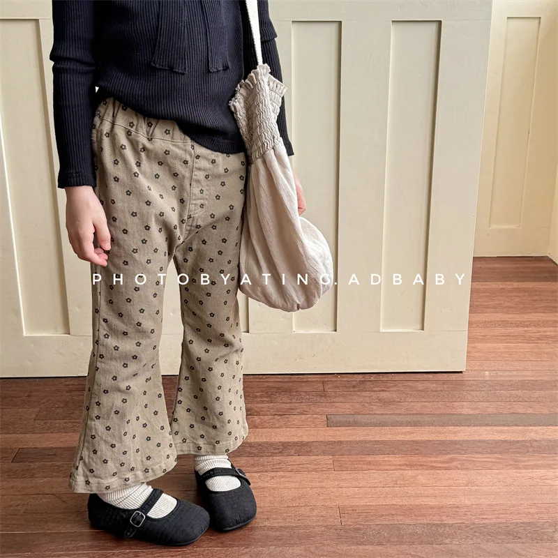 2025 Autumn Children's Clothing New Children's Spring and Autumn Clothing Wide-leg 9-point Flared Pants Girls Casual Pants