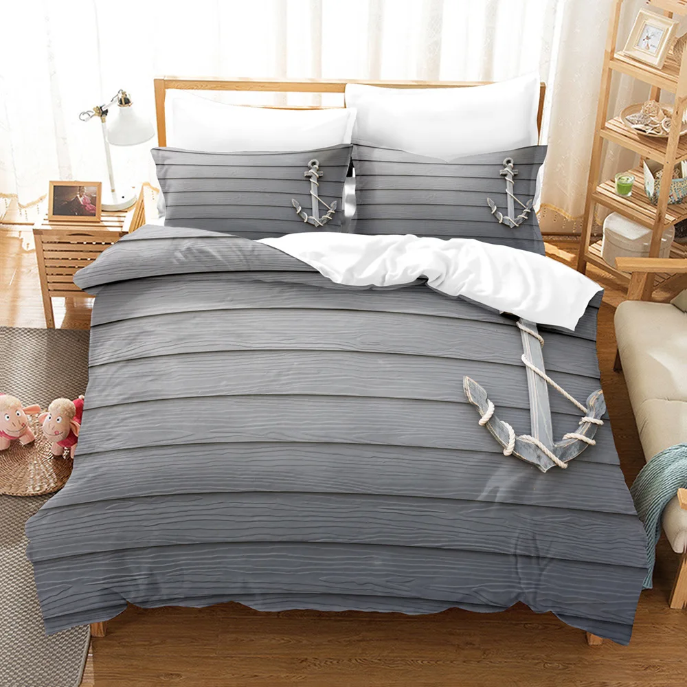 

Simple Anchor Bedding Set 3D Printed Seaside Fantastic Cozy Washable King Queen Twin Size Duvet Cover Set Gift for Kids Boy Girl
