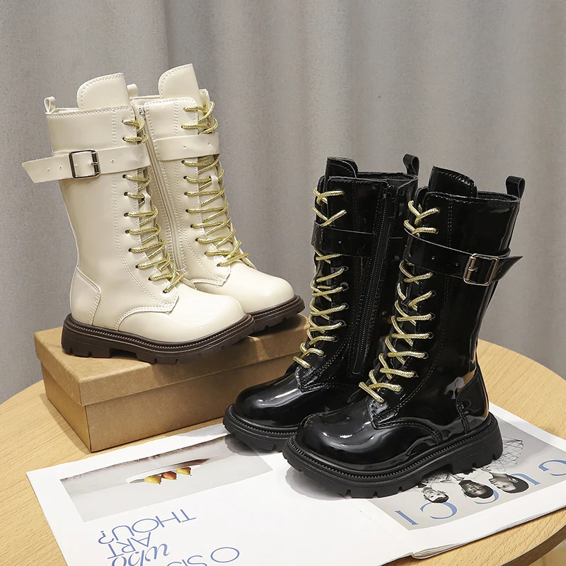 2026 New Girls' Side Zipper Design Thick Soled Knee Boots Spring and Autumn College Style Non-slip and Comfortable Knee Boots