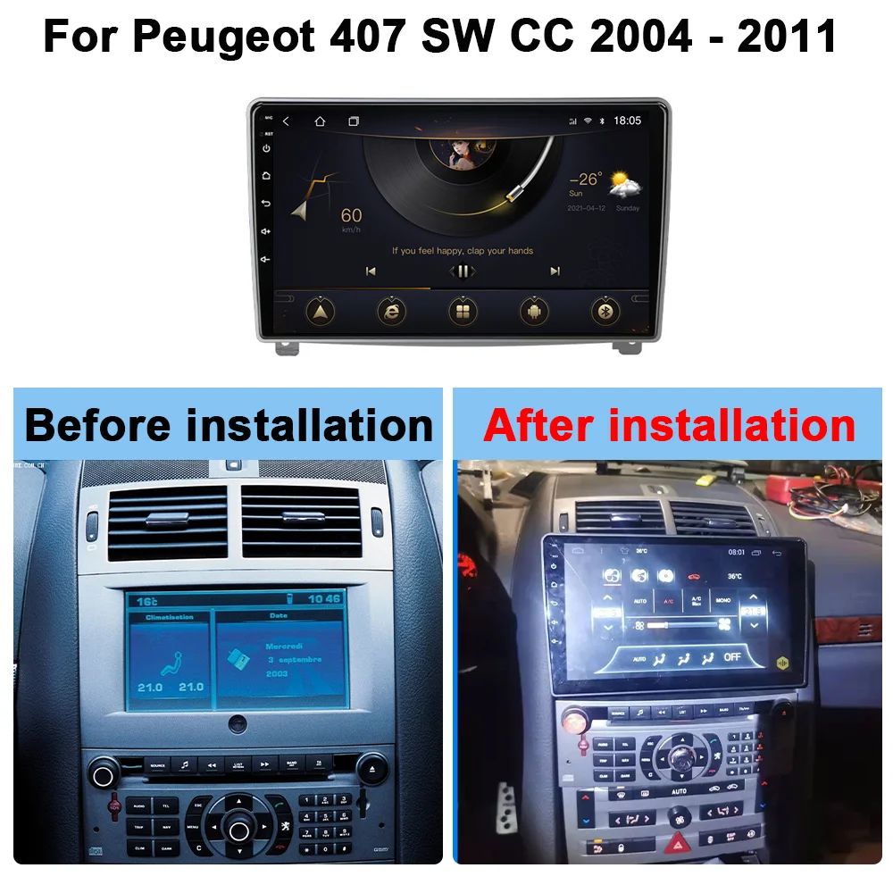 Car Radio For Peugeot 407 cc SW 407CC 2004 - 2011  Multimedia Carplay Player Stereo Auto Audio Headunit Android 9''  GPS IPS