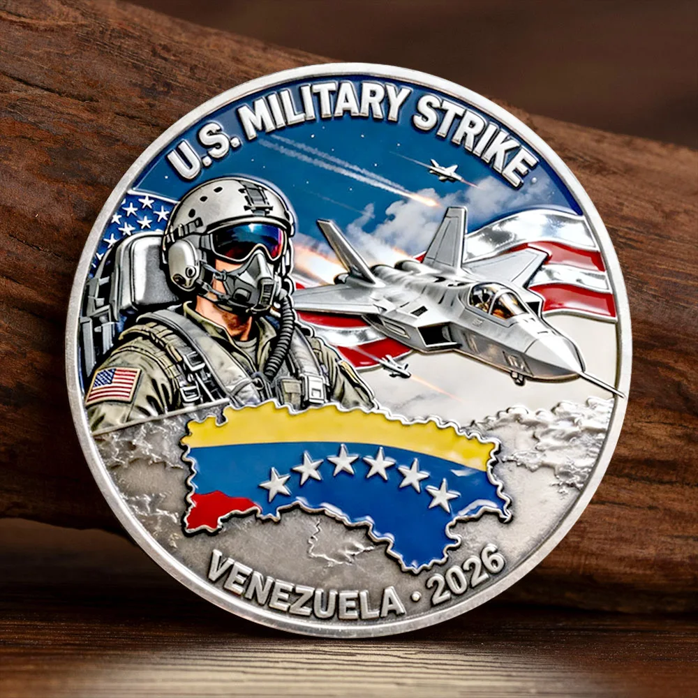 Moeda Comemorativa Banhada a Prata da Coleção Venezuela.2026 U.S. Military Strike: Guerra contra o Narcoterrorismo