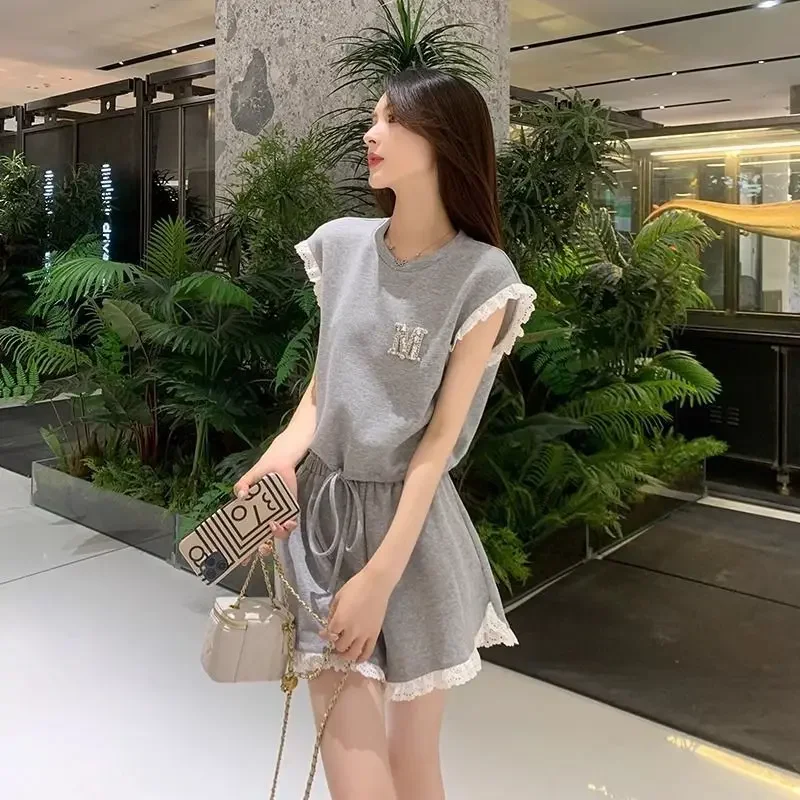 Elegant Short Sets For Women 2 Pieces Summer Fashion 2024 Woman Shorts Light Korean Style Promotion Trends New In Matching Full