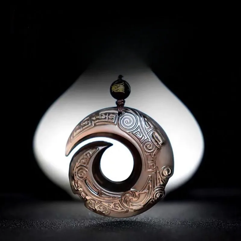 

Natural ice obsidian comes and goes pendant, versatile for men and women