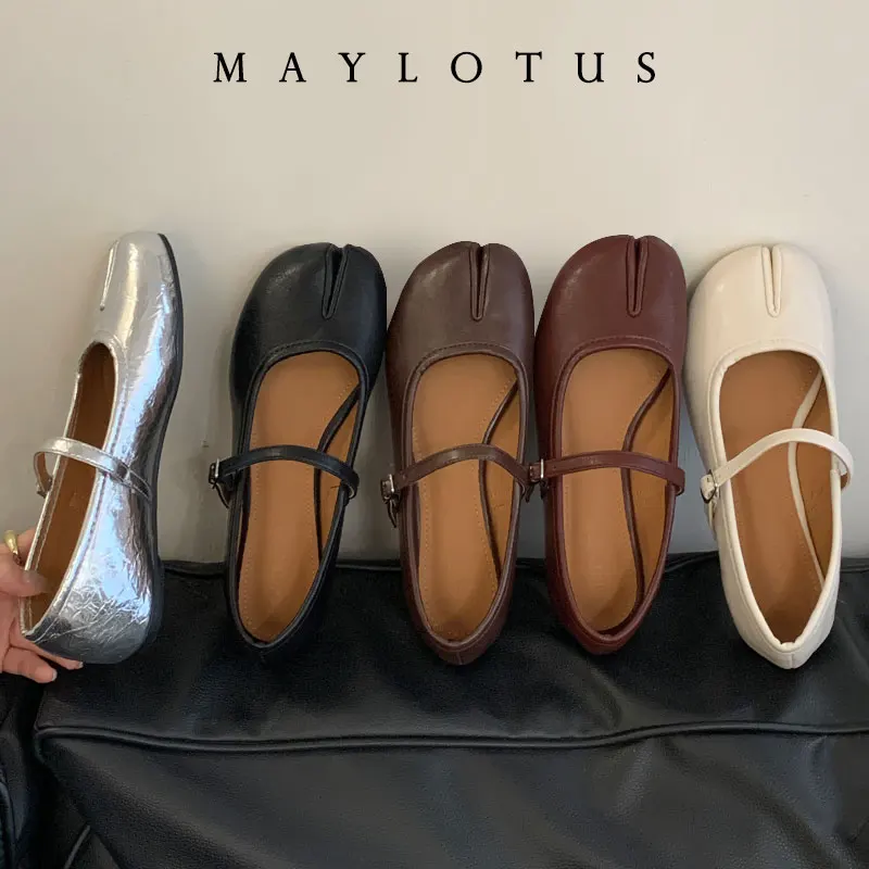 

Женские туфли таби с раздельным носком, однотонные, удобные, в стиле ретро, балетки Мэри Джейн