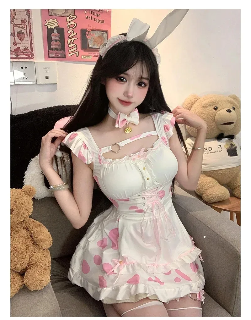 Lolita Anime Cosplay Costume Maid Role Play Sexy Lingerie Cute Subdue Temptation Cow Bunny Girl Roleplaying Kawaii Party Dress