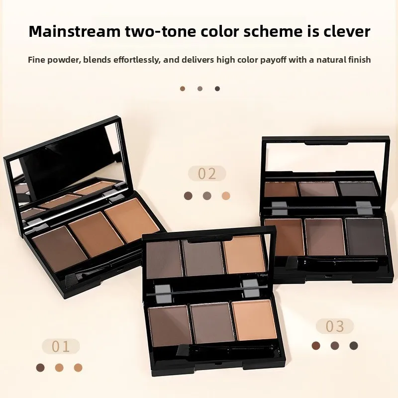 Driekleurig wenkbrauwpoeder Waterdicht en zweetbestendig Vormgevend wenkbrauwpalet Professionele waterdichte cosmetica