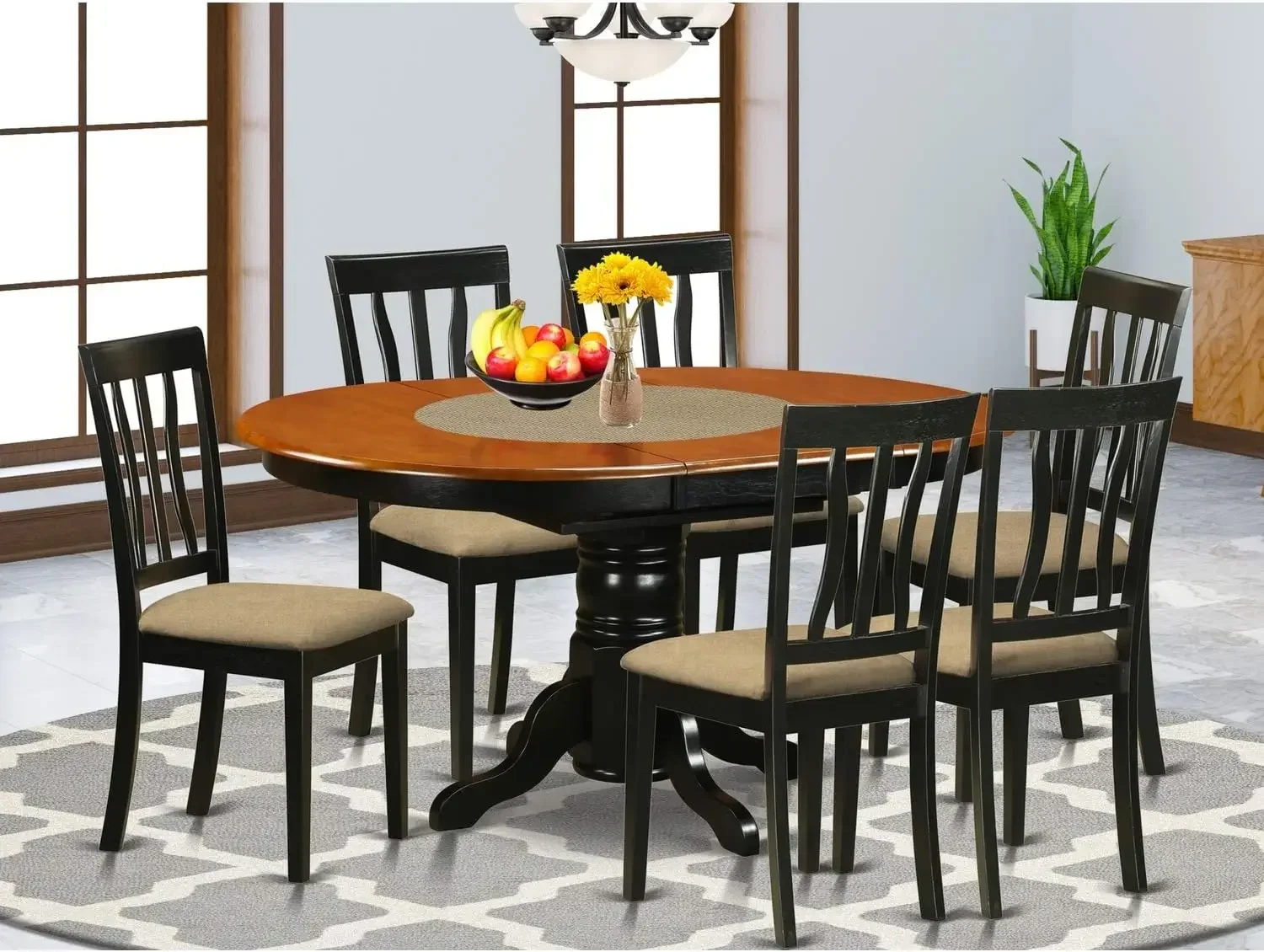 5 Piece Dining Table Set for 4 Includes an Oval Kitchen Table , 42x60 Inch, Black & Cherry