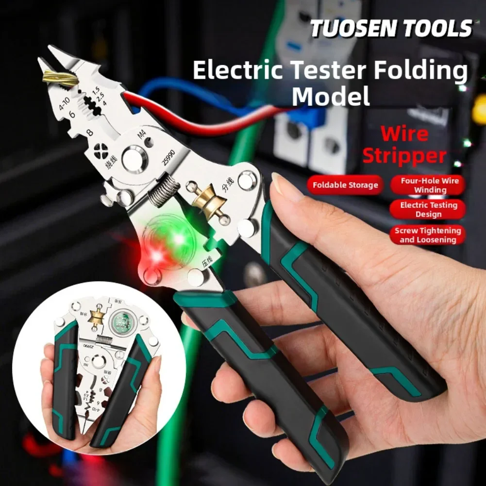 Zusammenklappbare Abisolierzange für elektrische Prüfung, All-in-One-Elektriker-Zange, Abisolierzange, Schneider, Spannungsprüfer, Werkstück