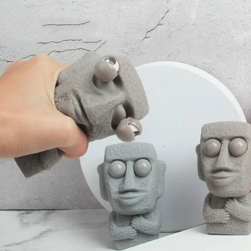 Funny Moai Statue Stone Man Squishy Toy, Soft Slow Rebound Squeeze Stress Toy, Relaxing Gift for Children and Adults