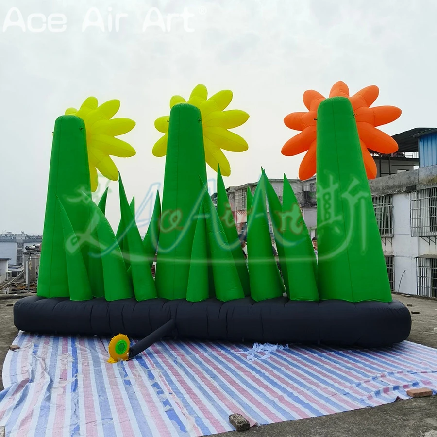 زهور خضراء قابلة للنفخ بطول 5 مللي أمبير مع عشب، نباتات صناعية عملاقة لتزيين حفلات الحديقة