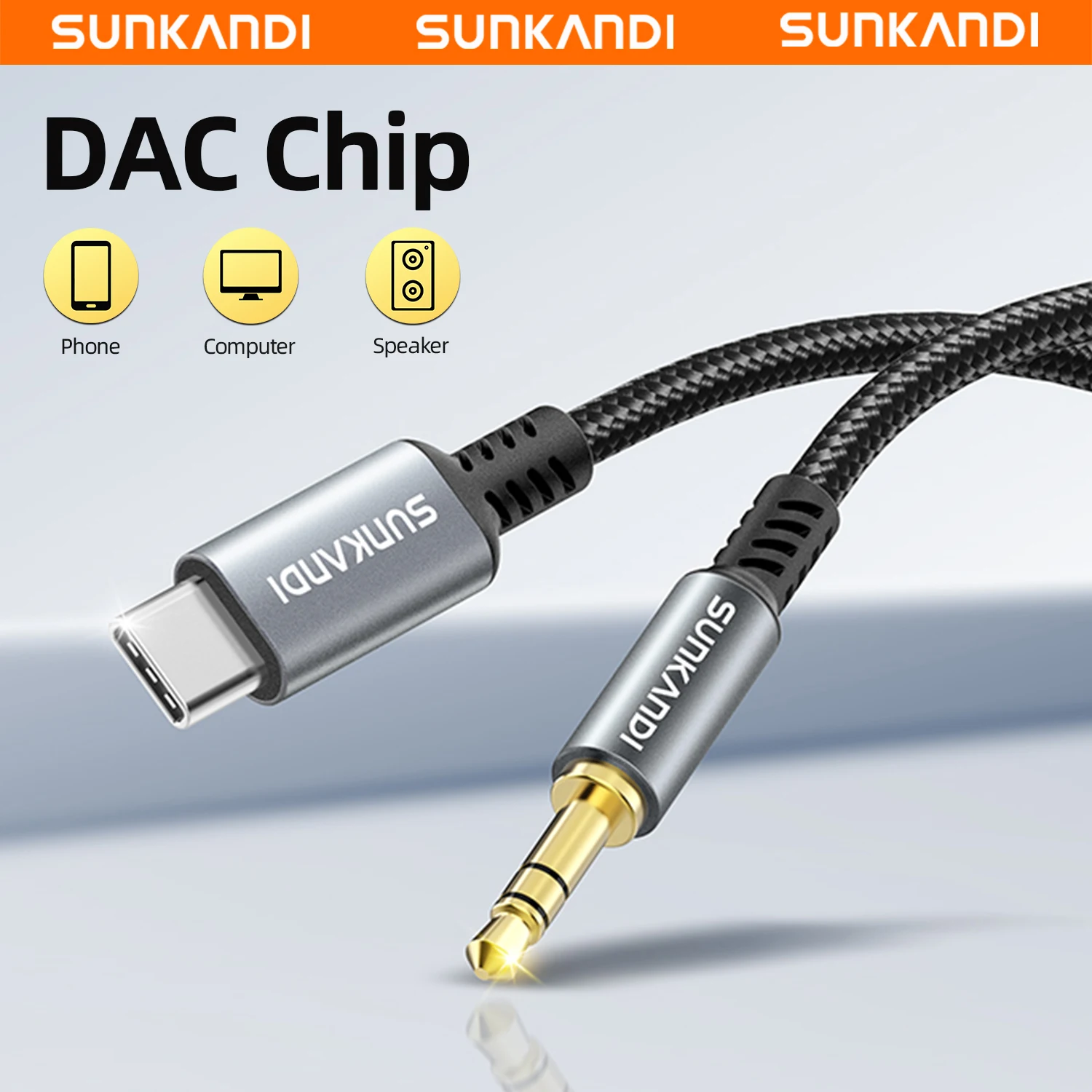 SUNKANDI USB C to 3.5mm Audio Aux Jack Cable, Type C to 3.5mm Headphone Car Stereo Cord for iPhone17 16 15, Samsung, iPad