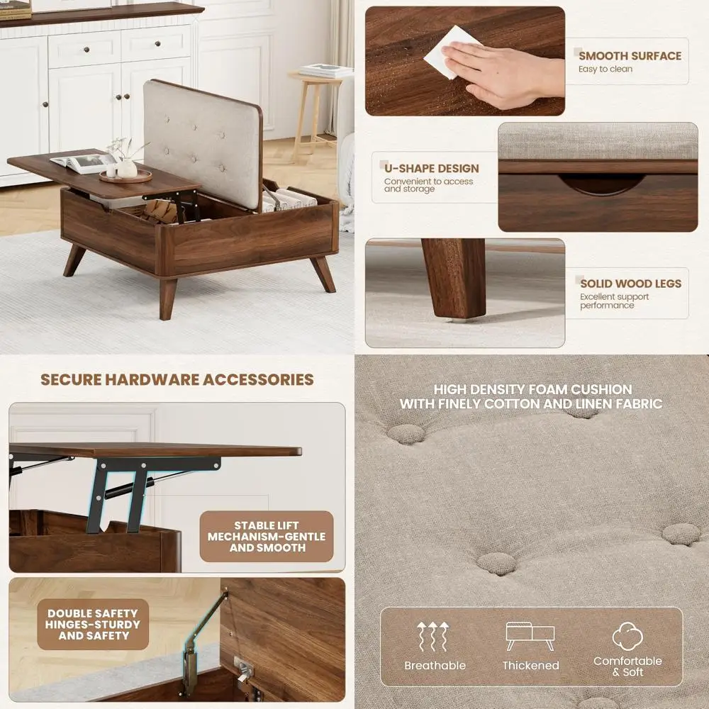 

Большой квадратный журнальный столик с подушкой, идеально подходящий для семейных встреч и повседневного стиля.