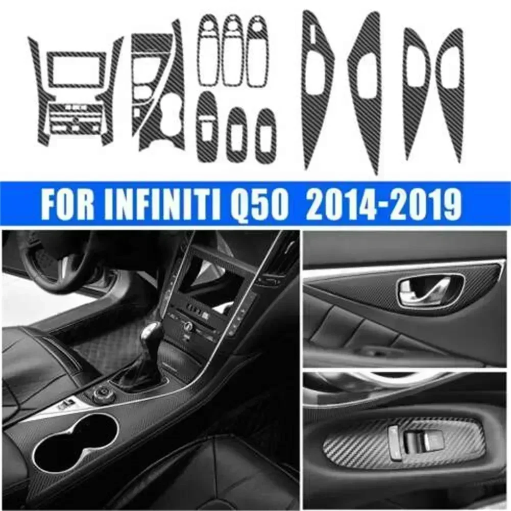 For Infiniti Q50 2014-2019  Carbon Interior Trim Sticker Set Speedometer Window Lifting Storage Car Accessories