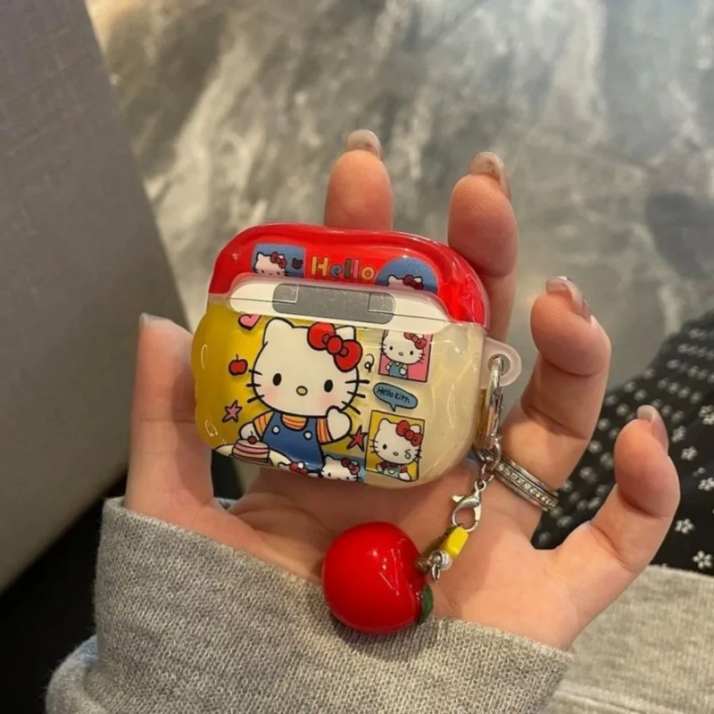 Hello Kitty Headset Case Sanrio Anime Cartoon Printing Kawai Bluetooth Headset Case Airpods Pro Decorative Ornament Holiday Gift view 3