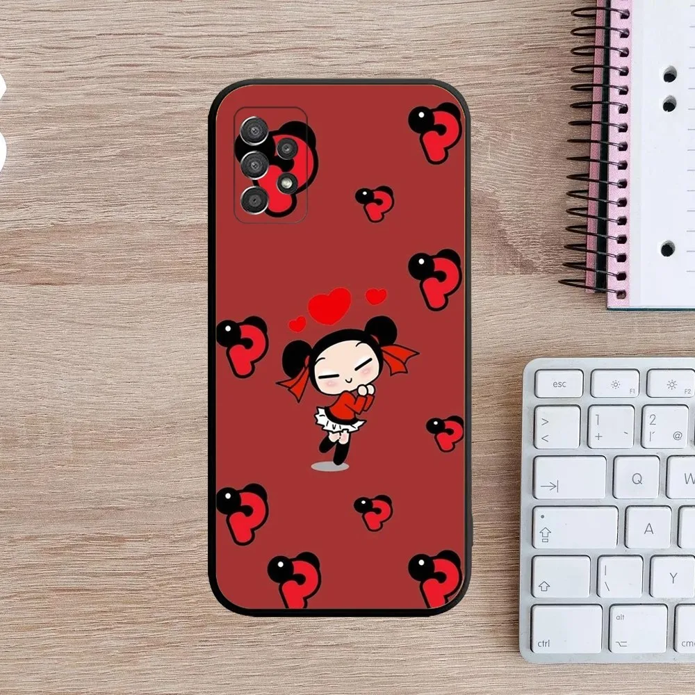 Cartoon P-Pucca Phone Case For Samsung Galaxy A13,A21s,A22,A31,A32,A52,A53,A71,A80,A91 Soft Black Cover