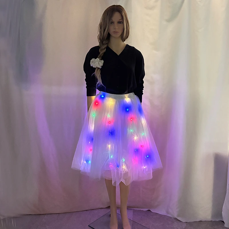 Witte lichtgevende rok Oplichtende dansrok ballet tutu dansrok Elektronisch licht danskostuum voor rekwisieten op het podium