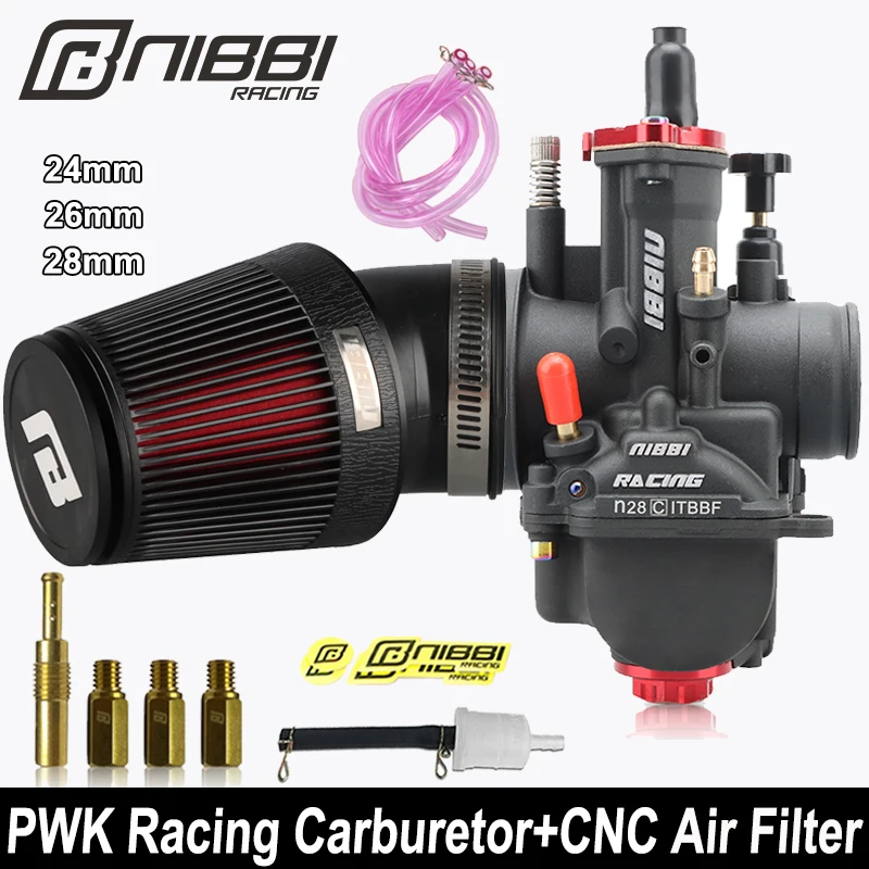 

NIBBI Motocross PWK 24/26/28mm Racing Carburetor Motorcycle PWK Power Jets Carb High Flow Bend CNC Air FilterKit For 150cc-300cc