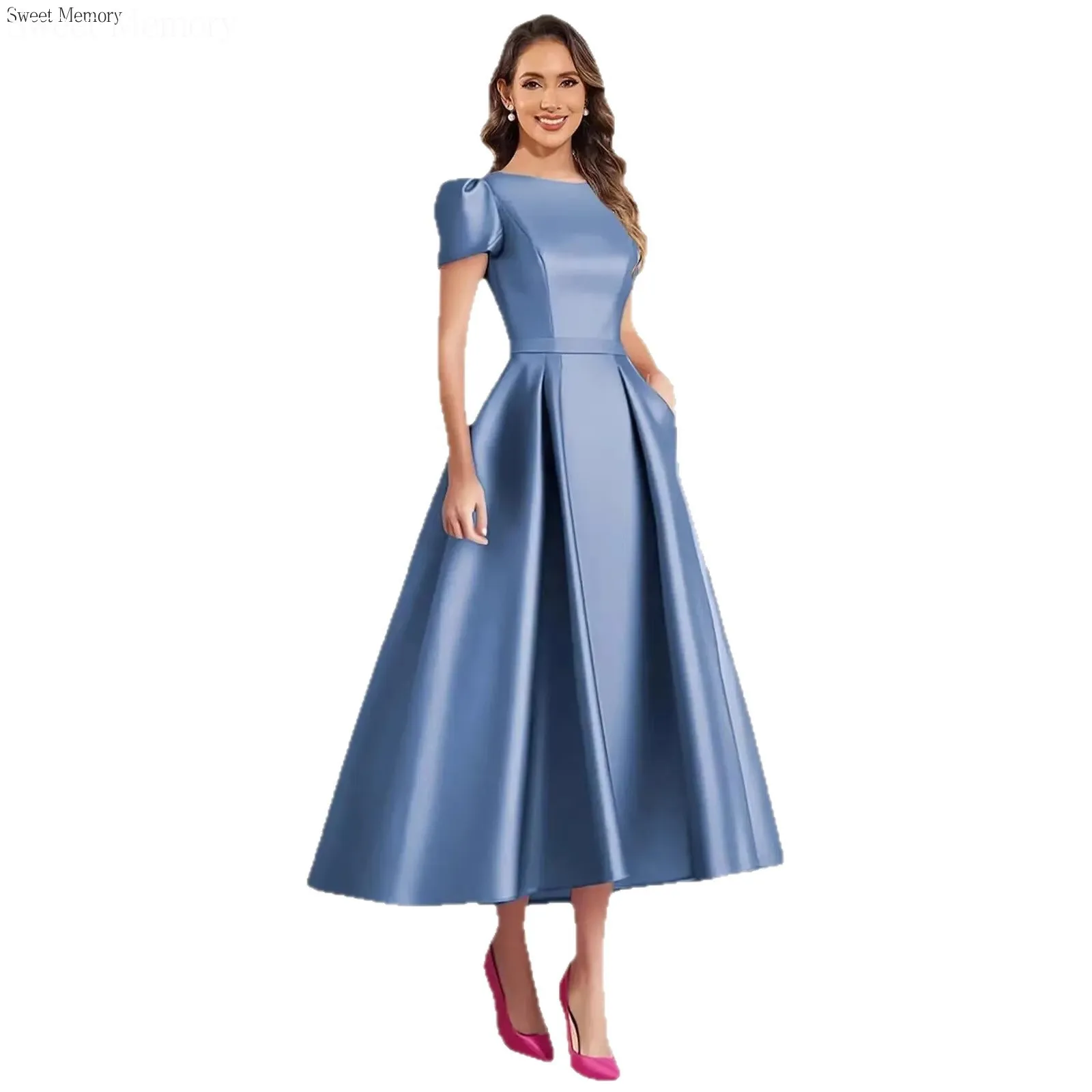 Sweet Memory F2136 Satin Bridesmaid Dresses for Women Party Wedding Evening Elegant Dress Vintage Royal Blue Gold Dress