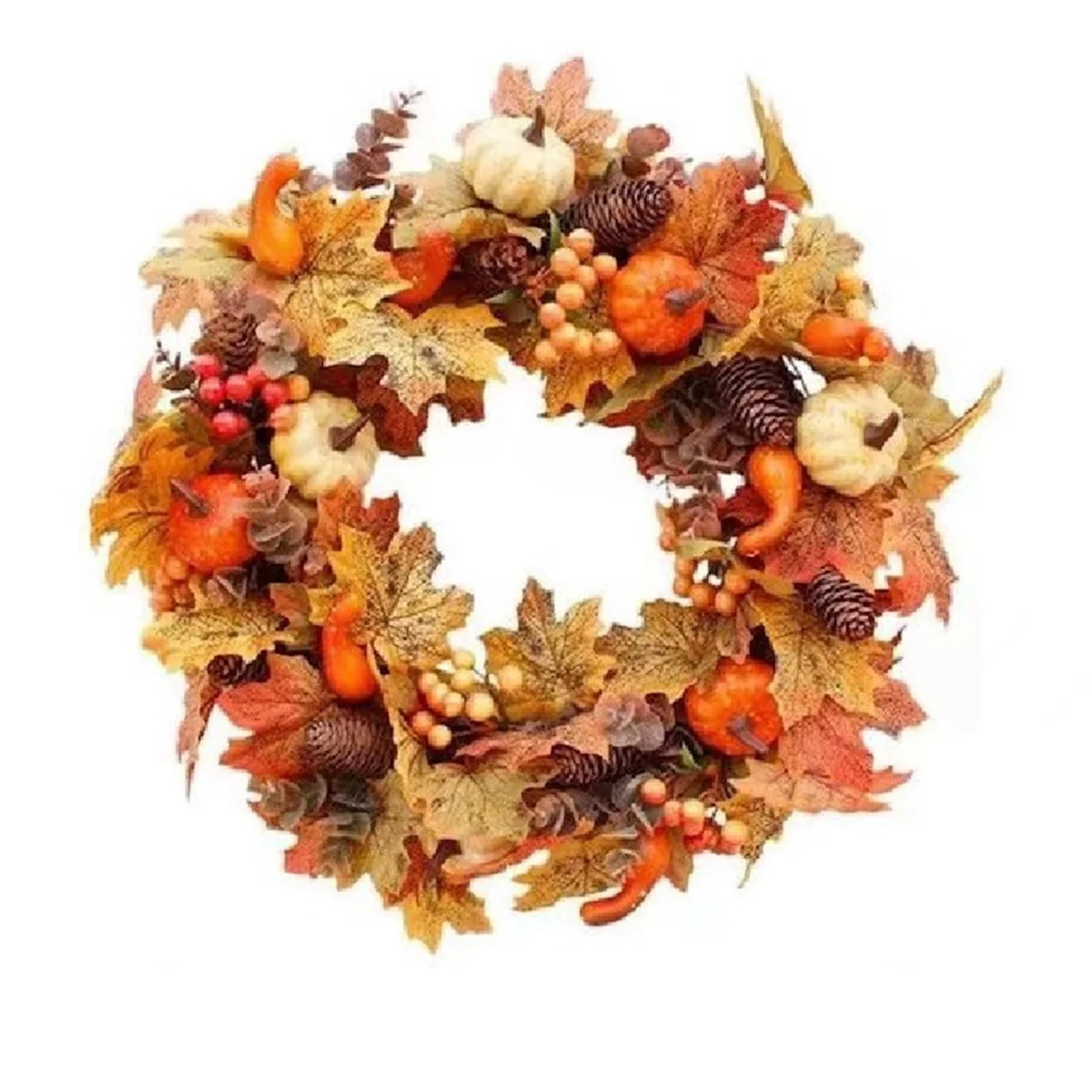 Autumn Door Wreathes Christmas Halloween Decoration Pumpkin Berry Pine Cone Maple Artificial Wreath