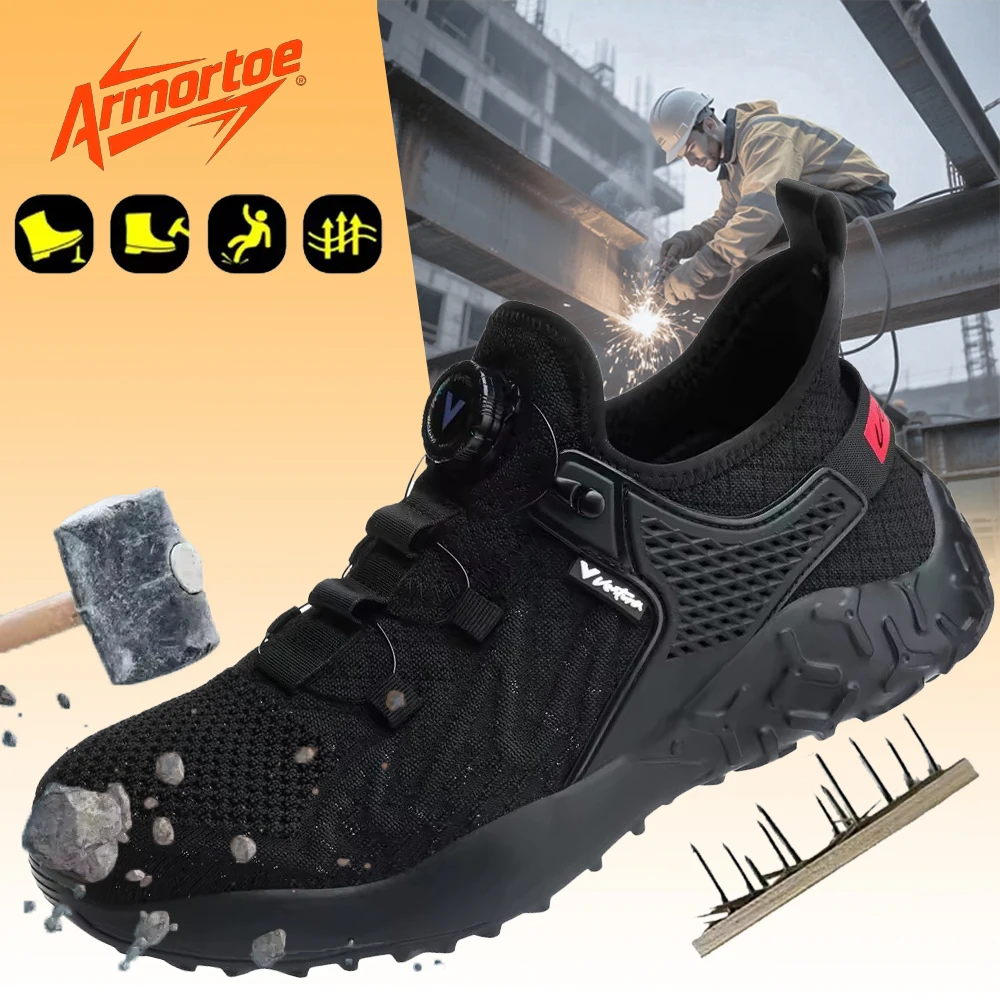 

ArmorToe Technology Rotary Buckle Four Seasons Models Steel Head Anti-smash Anti-stabbing Safety Shoes Work Shoes #Armor2671