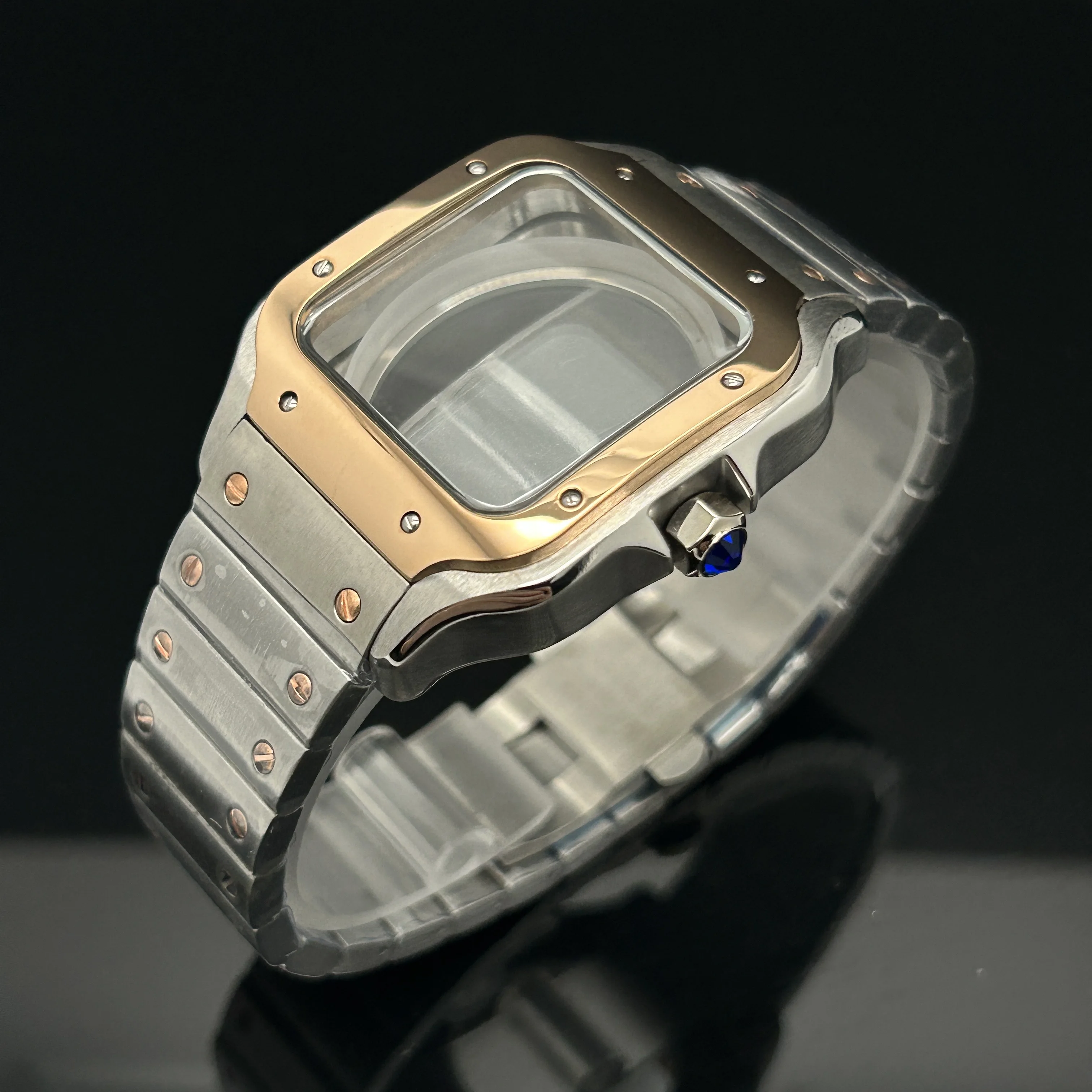Silver 38mm Modification Square Watch Case Sainless Steel for Seiko Santos Watch Accessories for NH36 NH35 Movements No Logo view 3