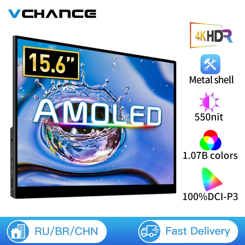 VCHANCE 15,6 дюймов 4K OLED портативный монитор Женский HDMI-совместимый внешний игровой дисплей для ноутбука Xbox Switch PS5 Macbook