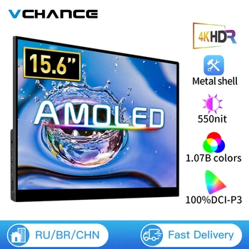 VCHANCE 4K OLED 터치 스크린 휴대용 모니터 USB-C, HDMI 호환 외부 게이밍 디스플레이, 노트북 Xbox Switch PS5 용, 15.6 인치 