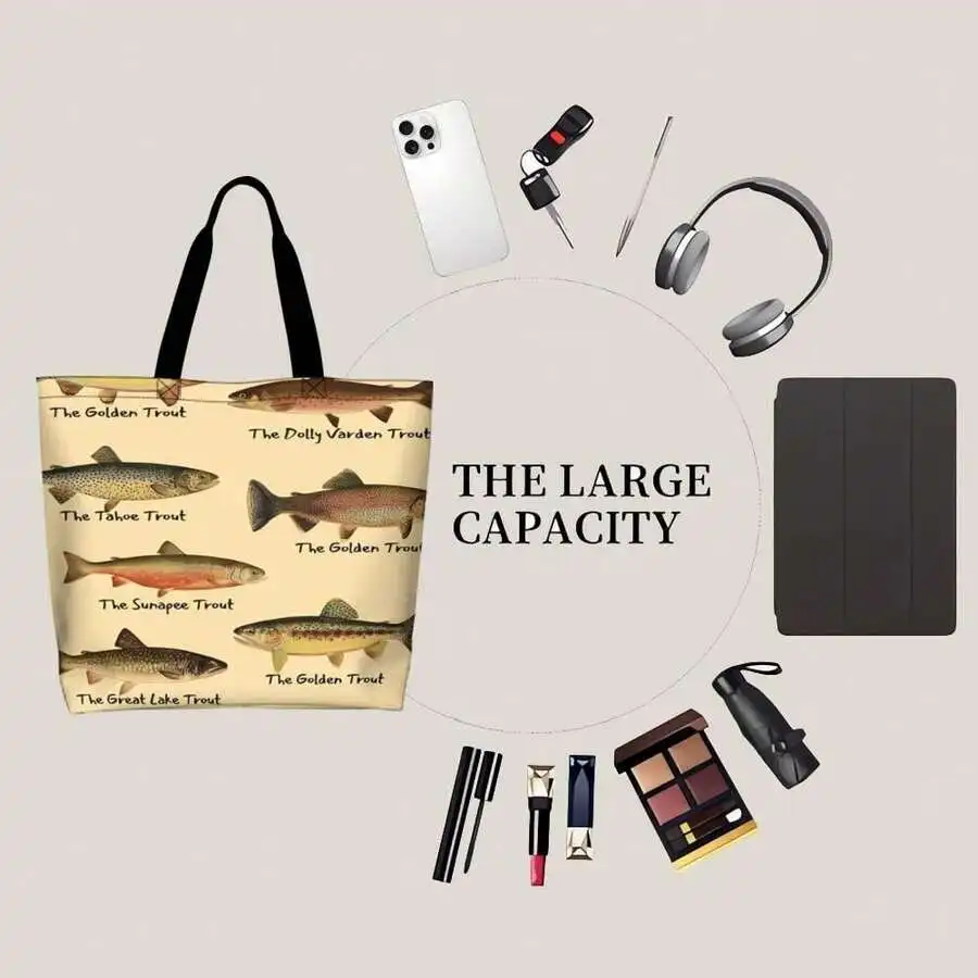 

Trout Species Graphic Tote Bag For Adults Large Capacity Shopping Travel Beach Gym Shoulder Bag