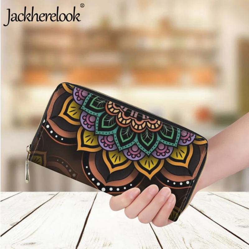 

Jackherelook Fashion Women's Leather Wallet Trendy Mandala Pattern Printed Purse Card Holder Ladies Long Clutch Money Bag Gift