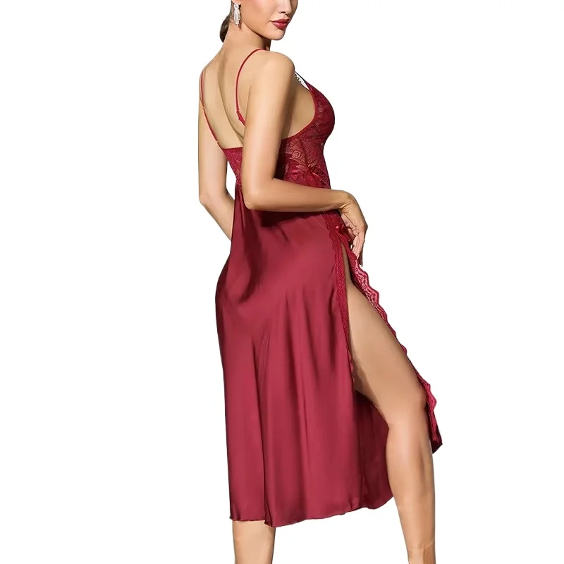 Silk Satin Suspender Long Nightdress Lace Home Wear Skin-friendly Night Wear Female Nightie Women's Nightgown Pajamas Dress