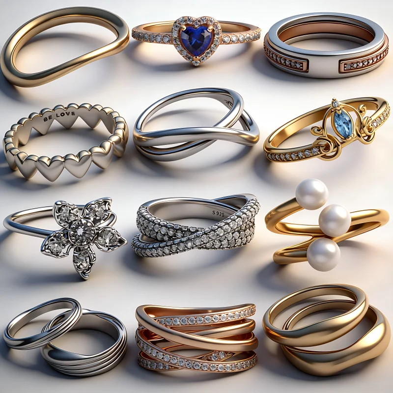 

New 925 Silver Sparkling Multi Loop Wrapped Heart Crown Cuban Couple Ring Fashion DIY Charm Exquisite Jewelry