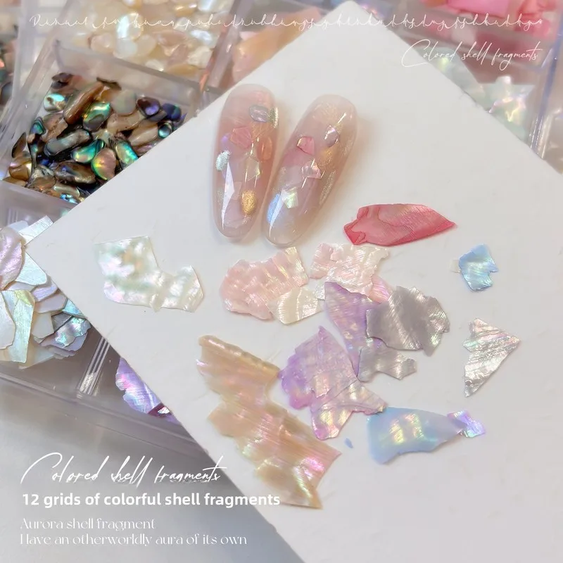 3D 12 Grid Iridescent Shell Flakes Nail Charms Ultra Thin Mother of Pearl Acetate Pieces DIY Nail Art Decorations view 2