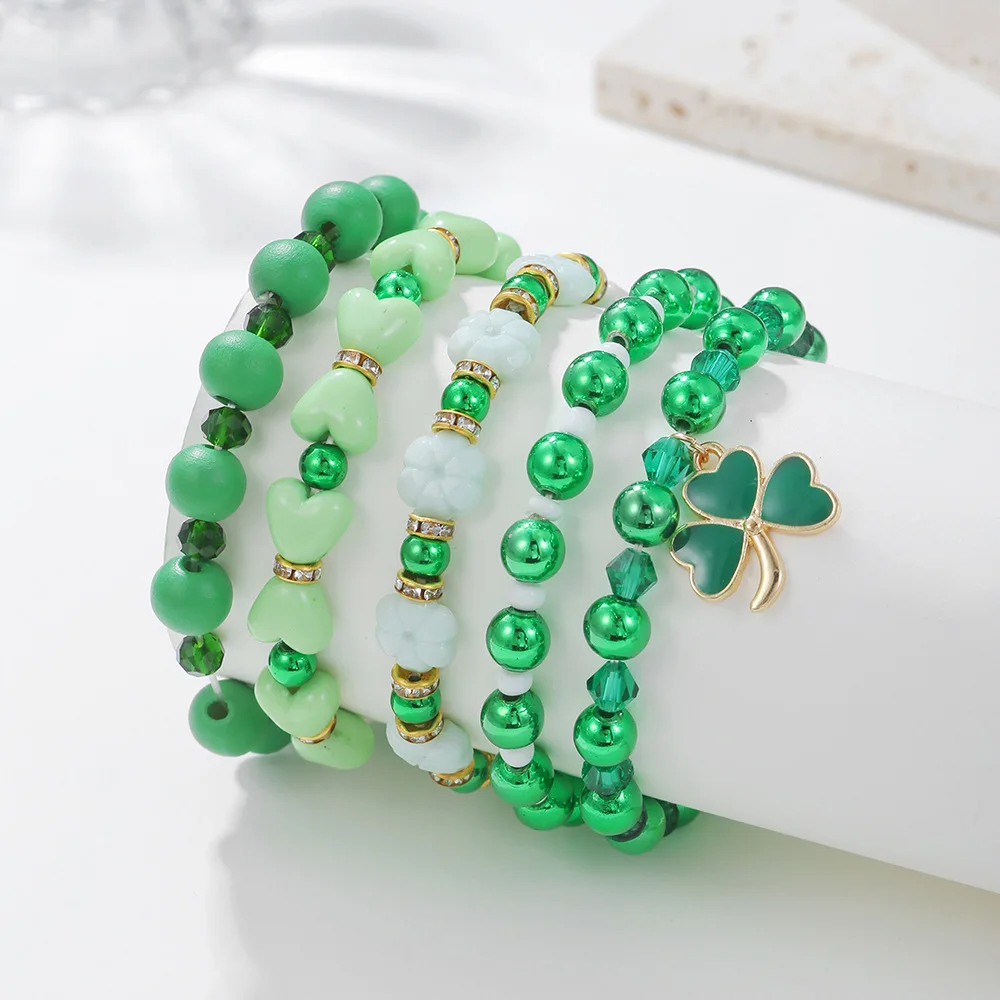 St Patrick’s Day Bracelets Stack for Women - ST. PATRICK'S DAY LUCKY CHARMS Beaded Stretchy Bracelets