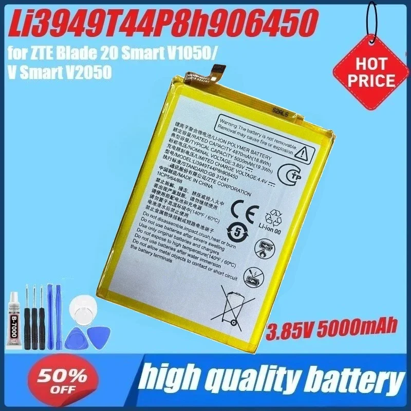 

3.85V 5000mAh Li3949T44P8h906450 Battery for ZTE Blade 20 Smart V1050/V Smart V2050 Mobile Phone Batteries+Tools