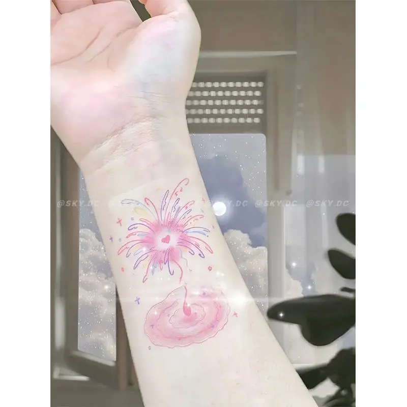 Fashion Pink Fireworks Tattoo Sticker Women Man Arm Fake Tattoo Sleeve Custom Temporary Tattoos Wedding Stickers for the Face