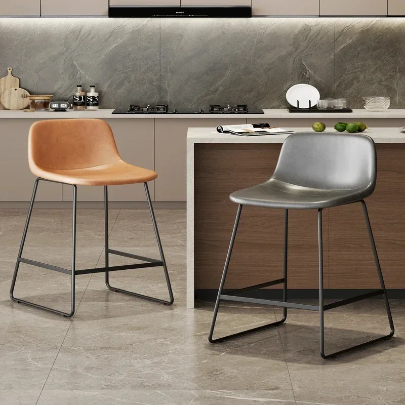 26 Inch Counter Height Bar Stools Faux Leather High Stools with Back Modern Bar Chairs with Metal Leg Counter Seating